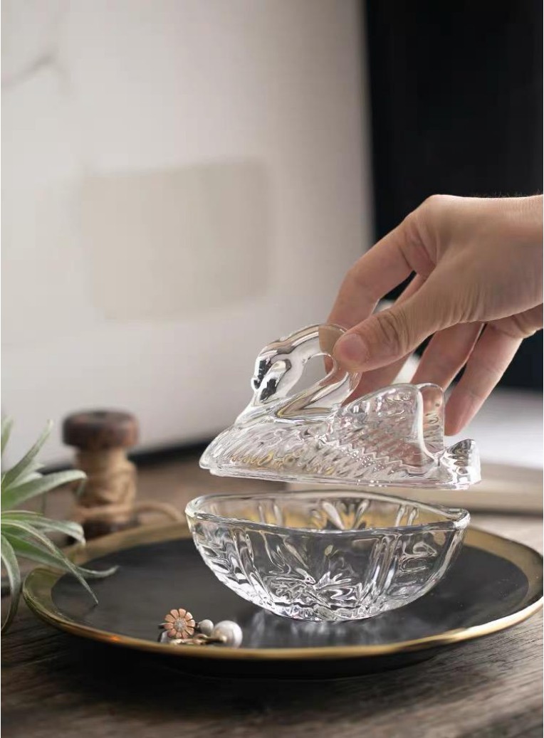 北欧水晶天鹅玻璃 创意糖果盒 化妆 首饰 储物糖缸详情图5