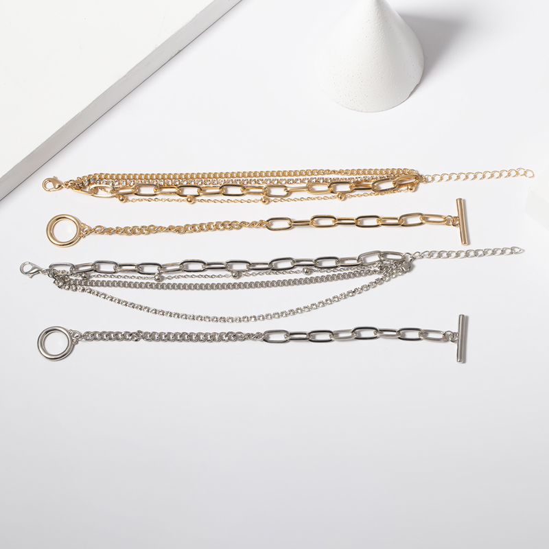 Multi-layer chain set bracelet for women, European and American Instagram niche design, popular online jewelry for students, simple and forest-style undefined