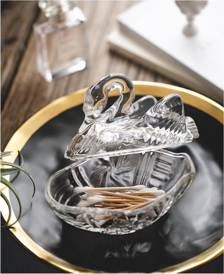 北欧水晶天鹅玻璃 创意糖果盒 化妆 首饰 储物糖缸详情图3