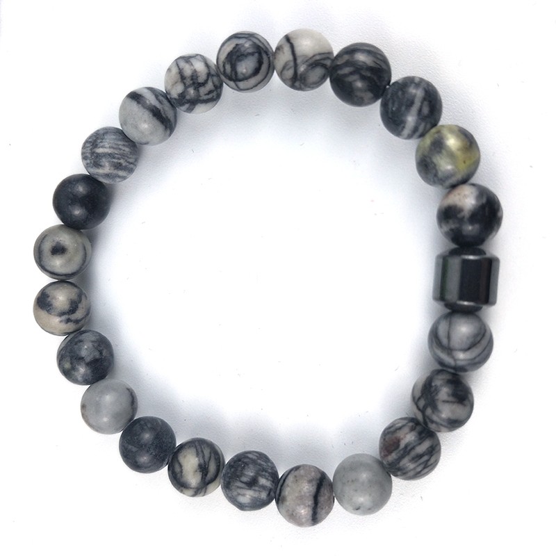 Cross-border bestseller 8mm magnetic bracelet, natural stone bracelet, black gallstone, simple wood grain stone, popular in Europe and America, large quantity, excellent quality detail image 10