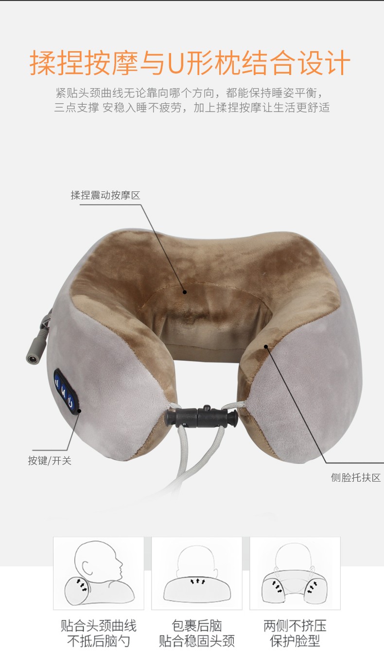 Medharley U-shaped pillow Cervical massager, Shoulder multi-functional kneading Intelligent Travel nap Neck vehicle-mounted neck Protection pillow device detail image 10