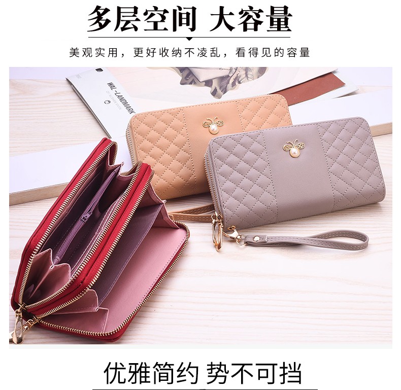 New long double-zipper mobile phone case for women, featuring bee hardware and exquisite embroidery thread, is fashionable and elegant. Factory direct sales detail image 9