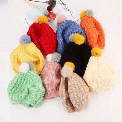 Children's Beret Autumn/winter fashion two-color wool ball baby tide multicolor lovely solid-color knitted hat thumbnail