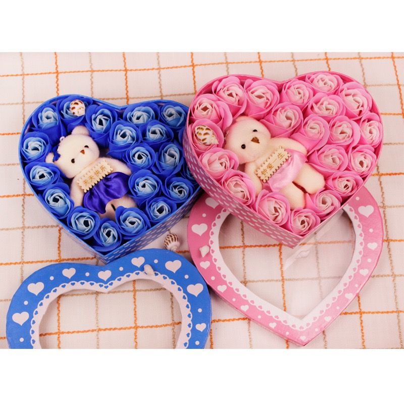 Wholesale 20 three layer soap flower gift box Rose soap flower gift box heart gift box Bear flower Valentine's Day Christmas gift to customers gifts thumbnail