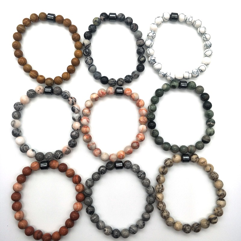 Cross-border bestseller 8mm magnetic bracelet, natural stone bracelet, black gallstone, simple wood grain stone, popular in Europe and America, large quantity, excellent quality detail image 2