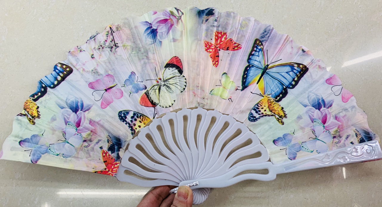 国潮白色弯杆蝴蝶扇