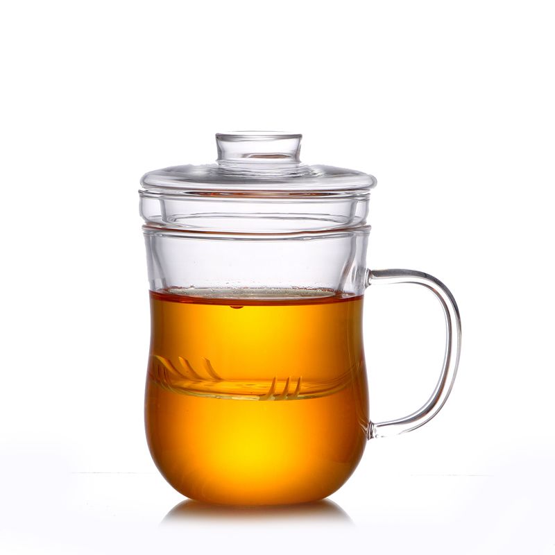 耐热玻璃杯带滤网 高硼硅茶杯三件套带盖子 办公茶杯产品图