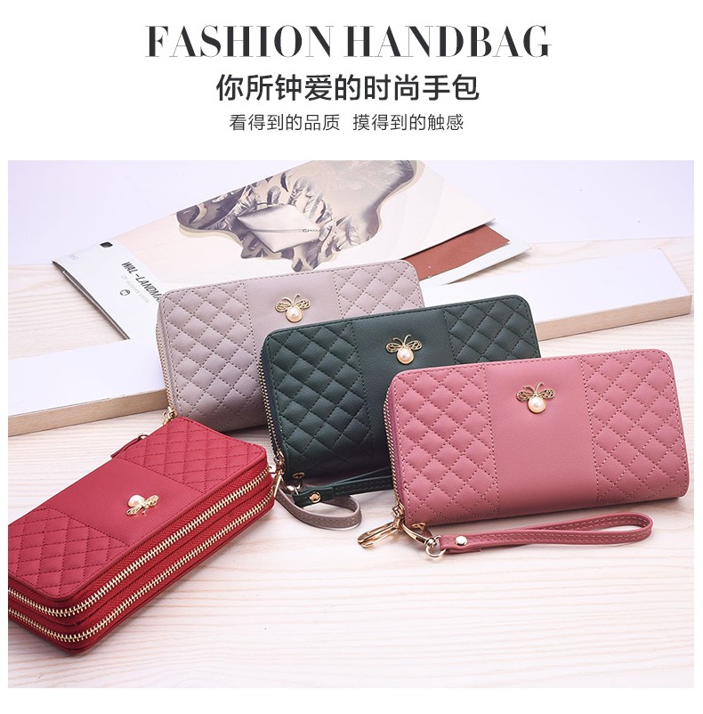 New long double-zipper mobile phone case for women, featuring bee hardware and exquisite embroidery thread, is fashionable and elegant. Factory direct sales detail image 10