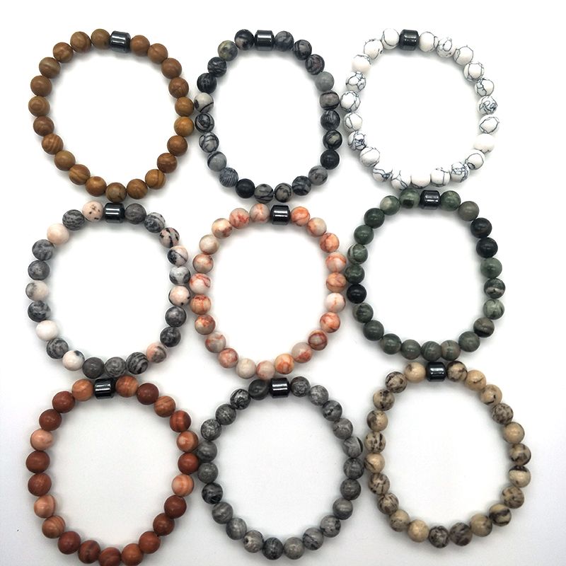 Cross-border bestseller 8mm magnetic bracelet, natural stone bracelet, black gallstone, simple wood grain stone, popular in Europe and America, large quantity, excellent quality