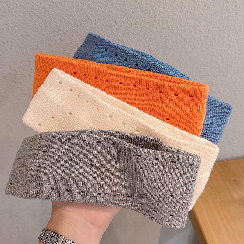 Ins net red men and women street personality hole pure color hair band sweat absorption elastic headband sports Korean wide knitting details Picture