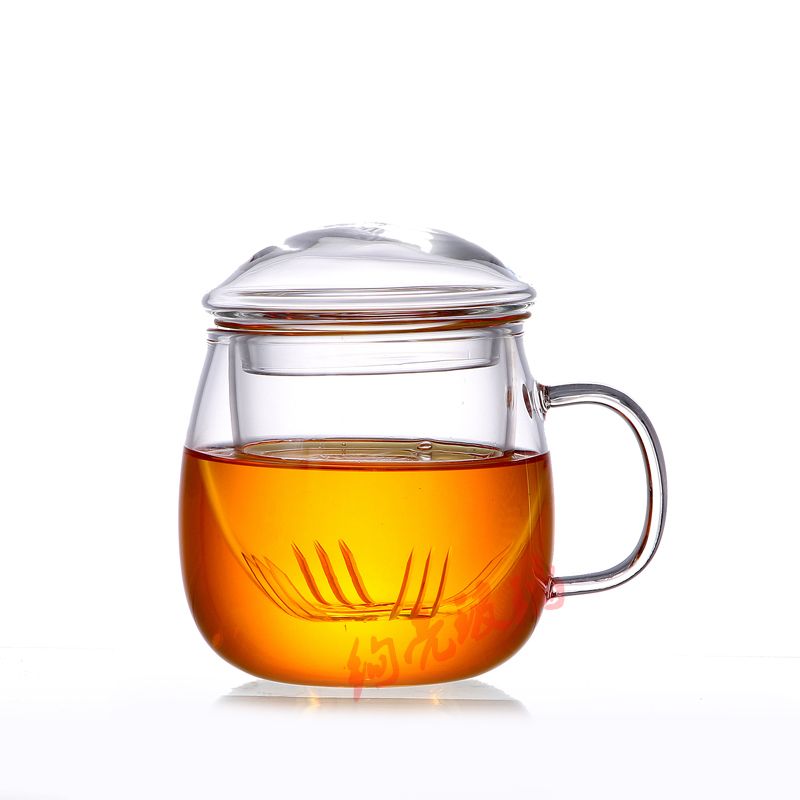 耐热玻璃杯带滤网 高硼硅茶杯三件套带盖子 办公茶杯细节图