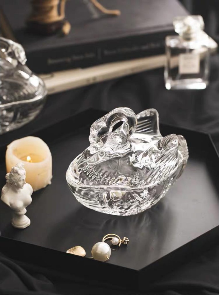 北欧水晶天鹅玻璃 创意糖果盒 化妆 首饰 储物糖缸详情图6