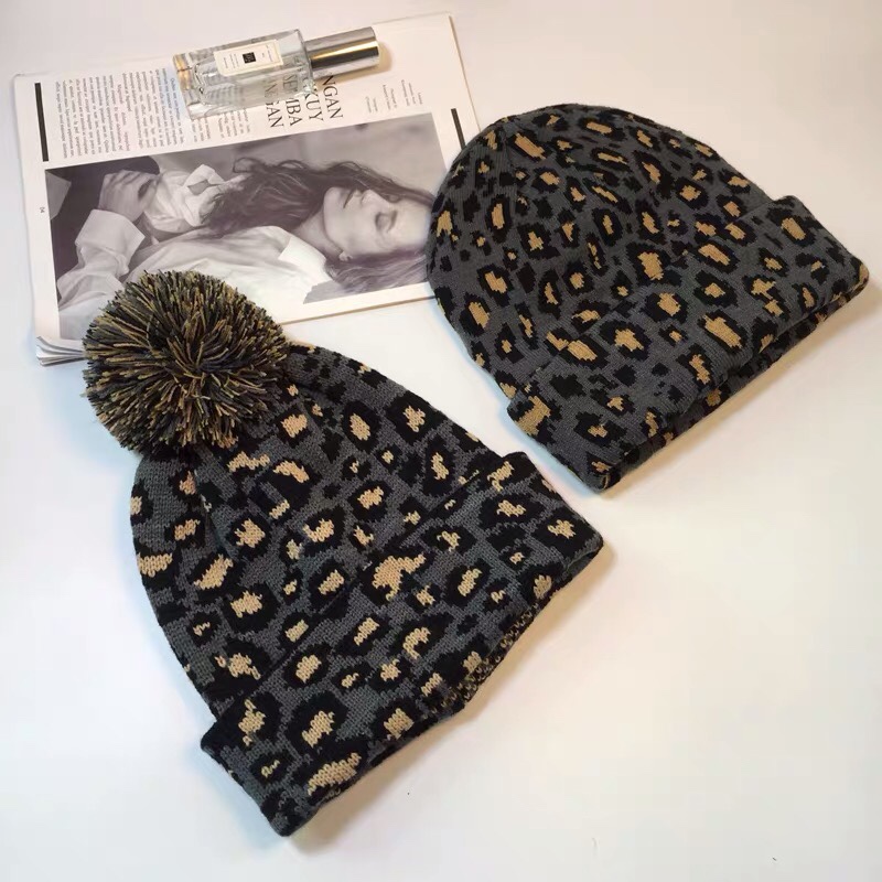 Leopard print knitted wool hat Korean version retro personality all-match color autumn and winter thickened roll edge ear protection fashion hat Specification drawing