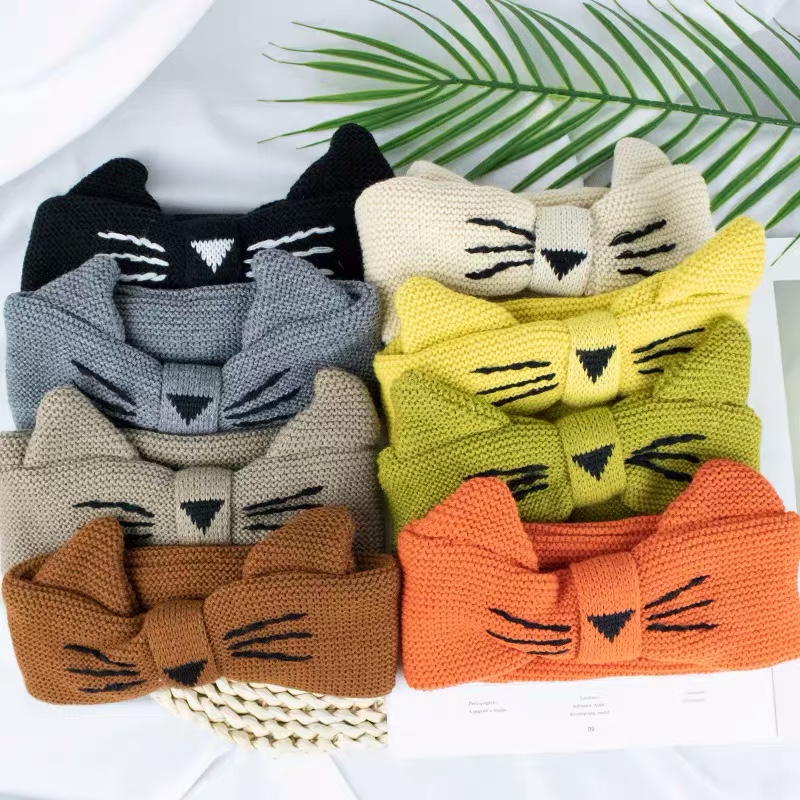 Japanese and South Korea forehead short hair accessories female net red Korean cartoon wool hair hoop cute cat knitting hair band Item Picture