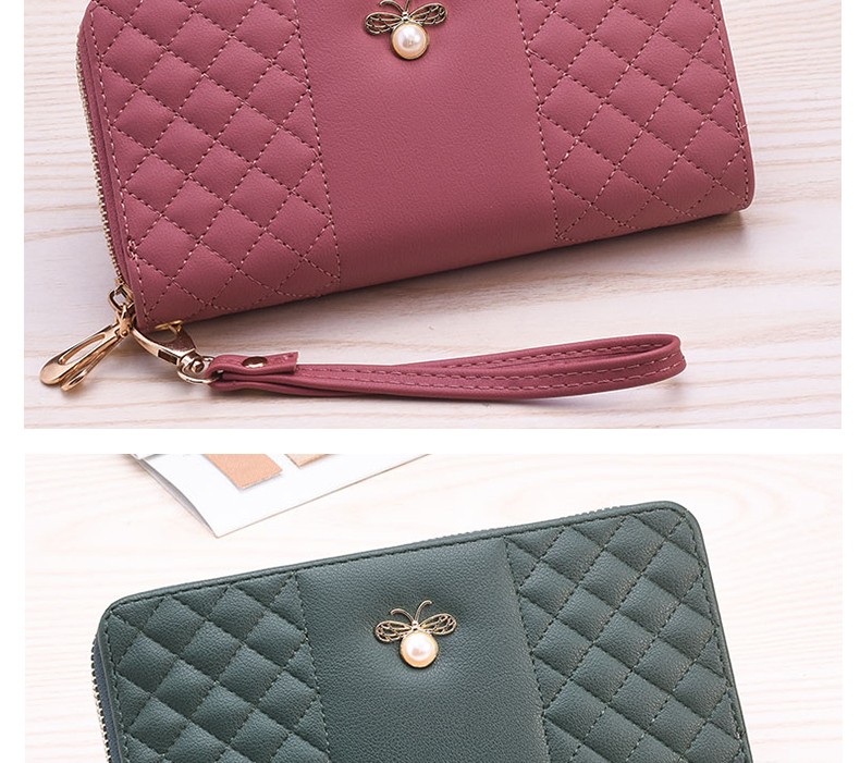 New long double-zipper mobile phone case for women, featuring bee hardware and exquisite embroidery thread, is fashionable and elegant. Factory direct sales detail image 7