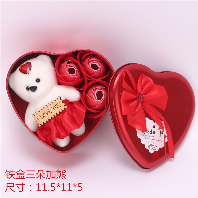 Heart-shaped iron box 3 + Bear Rose soap gift box Christmas Gift Valentine's Day gift push gift imitation flowers thumbnail