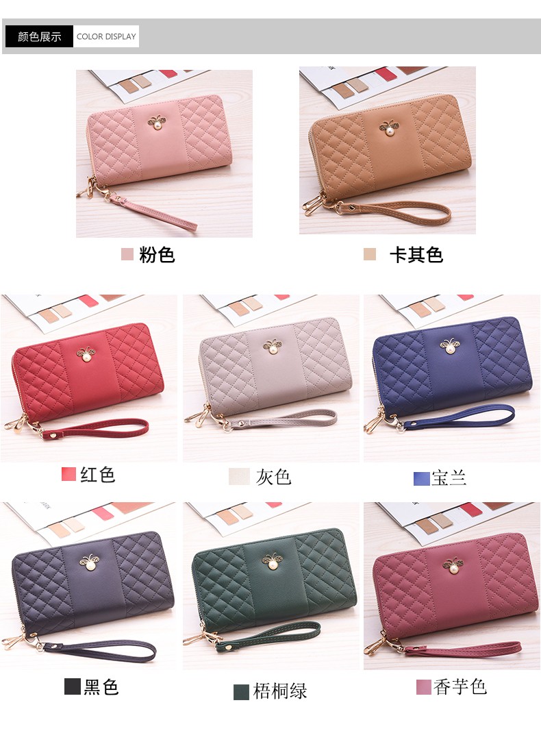 New long double-zipper mobile phone case for women, featuring bee hardware and exquisite embroidery thread, is fashionable and elegant. Factory direct sales detail image 12