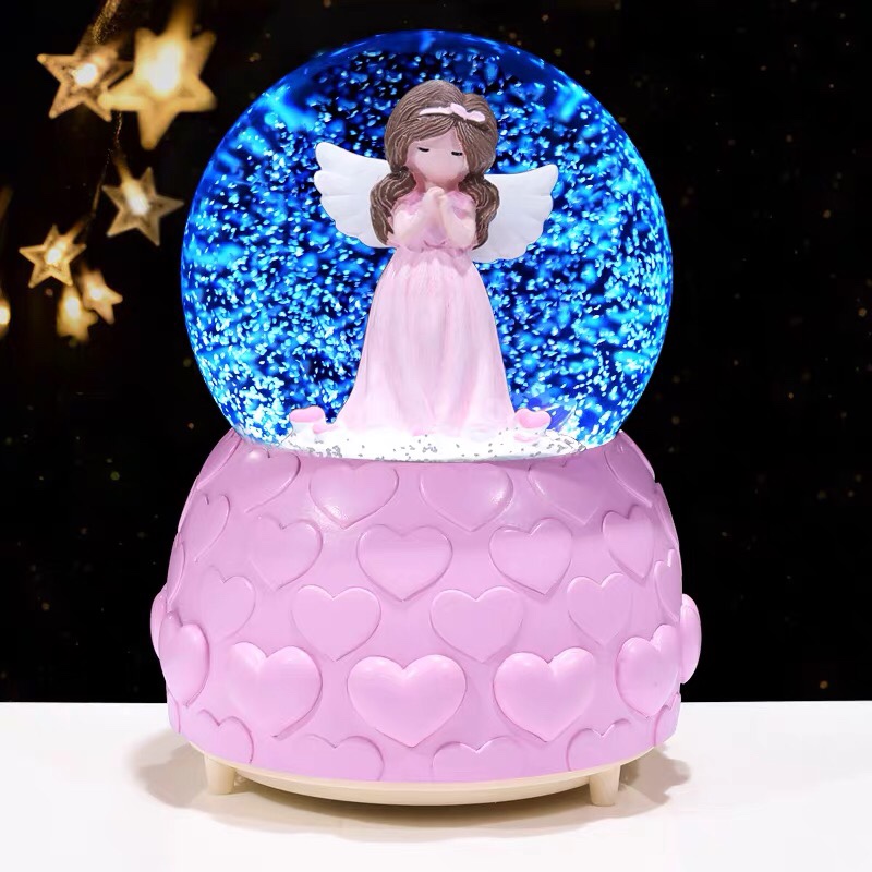100mm automatic snowfall crystal ball, Angel music box, seven-color lights