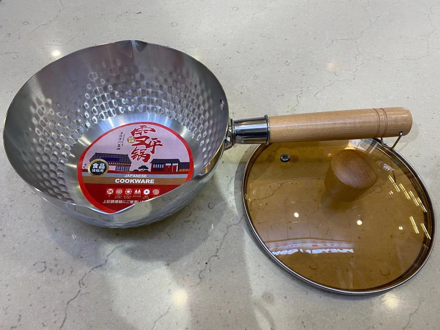 木柄雪平锅压点带玻璃盖304材质面条锅单人锅