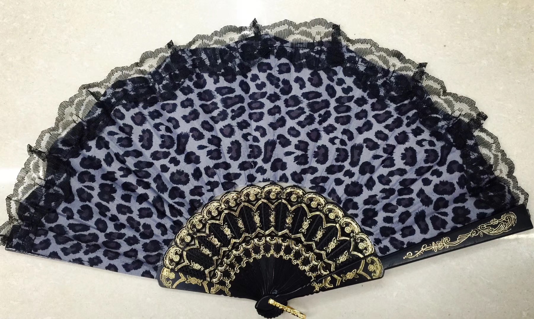Black Pole Lace Leopard Fan Specification drawing