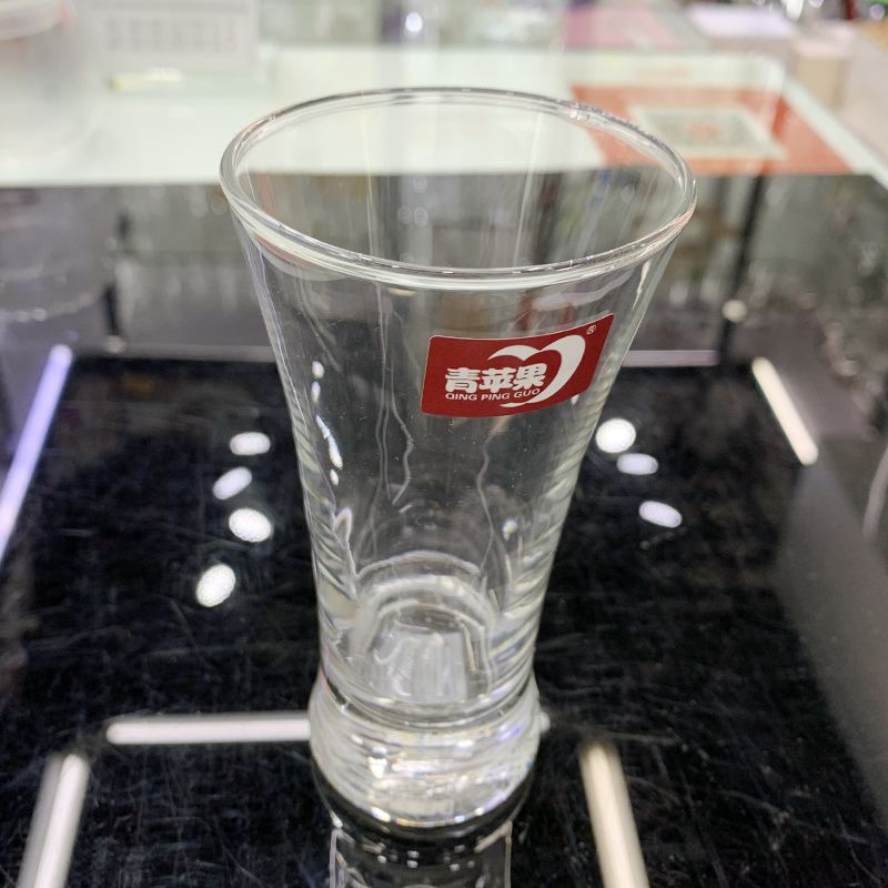 Transparent glass green apple bell mouth juice glass thick bottomed drink glass with bar code 4002 thumbnail
