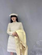 休闲装秋冬款长袖混纺材质韩版均码女士潮流款米白色连衣裙