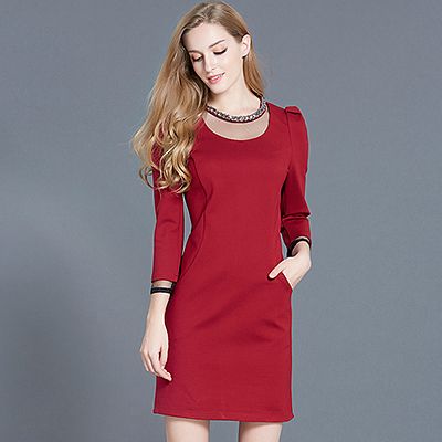 Casual Summer Short Sleeve Blend Material Korean Version Of Women's Trend Size Red Classic Dress