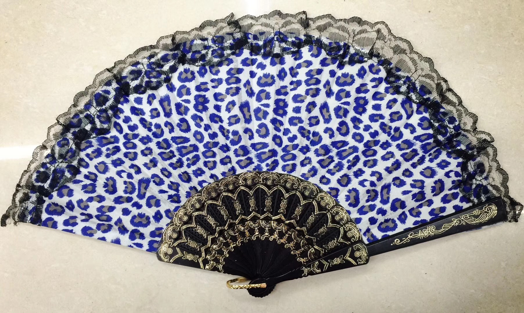 Black Pole Lace Leopard Fan details Picture