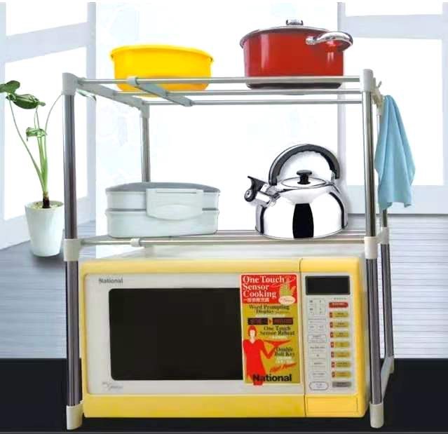 The kitchen microwave oven rack has two layers of storage detail image 1