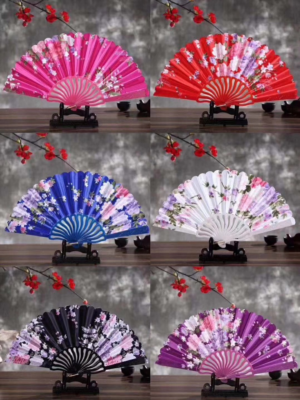 Colored Curved Rod Silk Fan