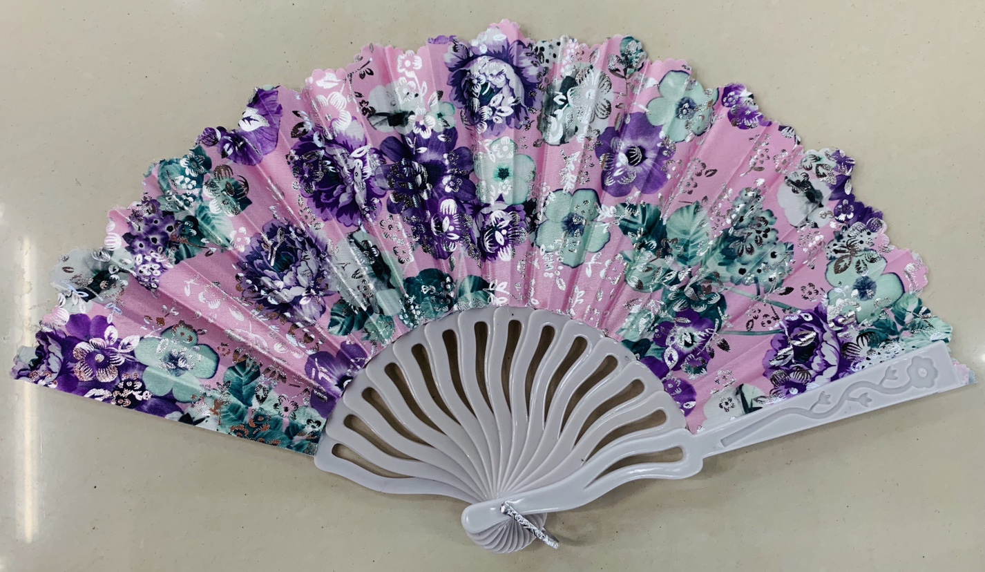White Curved Stem Rose Silk Fan Specification drawing