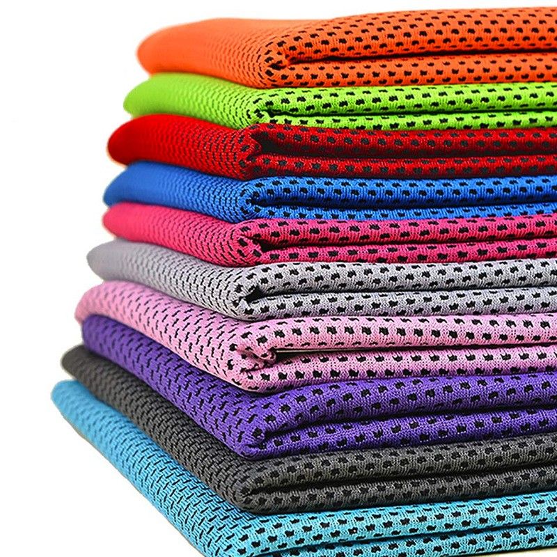 Polyester and brocade moisture-absorbing and cold-sensing fabric for sports, cold-sensing towels, cushions, and jerseys in various colors are available in stock