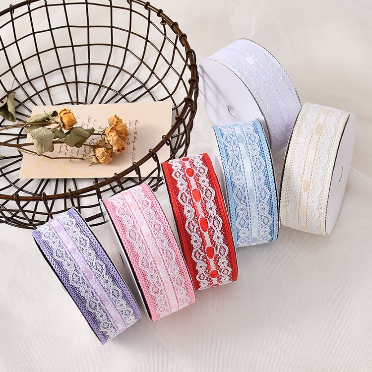 3.8cm imitation linen satin ribbon lace trim tape factory direct sales wholesale gifts, handicrafts, floral decorations, small bows, ribbon accessories, webbing