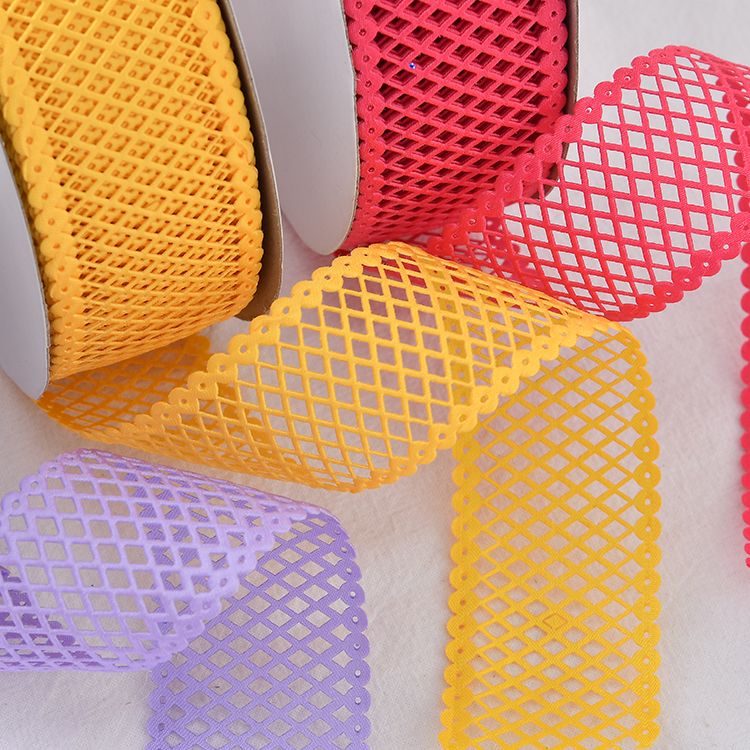 3.8cm grid hollowed-out ultrasonic embossed tape, factory direct sales and wholesale of gifts, handicrafts, hair accessories, decorative small bows, ribbons, small bows, ribbons Specification image