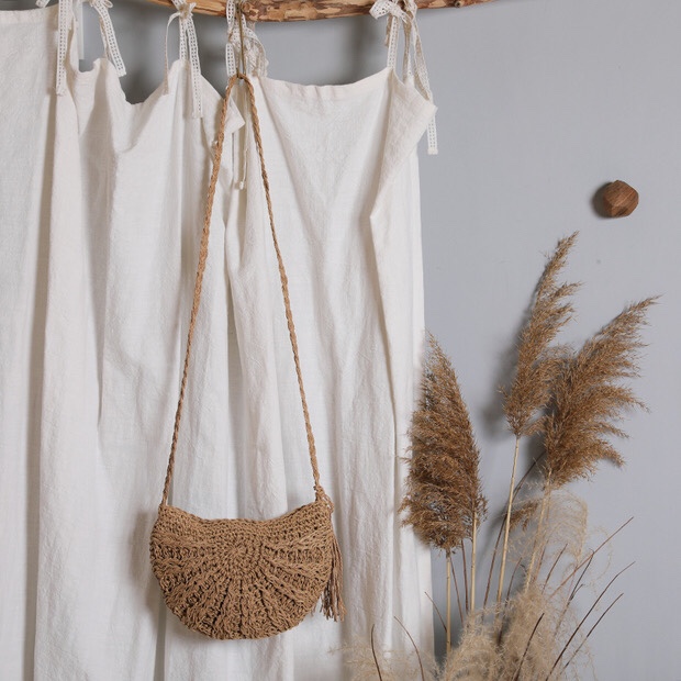 Straw Bag Retro Ins Wind Sen Holiday Beach Shoulder Bag Oblique Straddle Bag Japan And South Korea All Match undefined