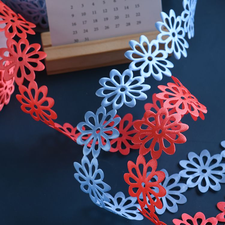 3.8cm large sunflower ultrasonic embossed webbing, small bow ribbon for making handicrafts and other ethnic-style bead webbing details Picture