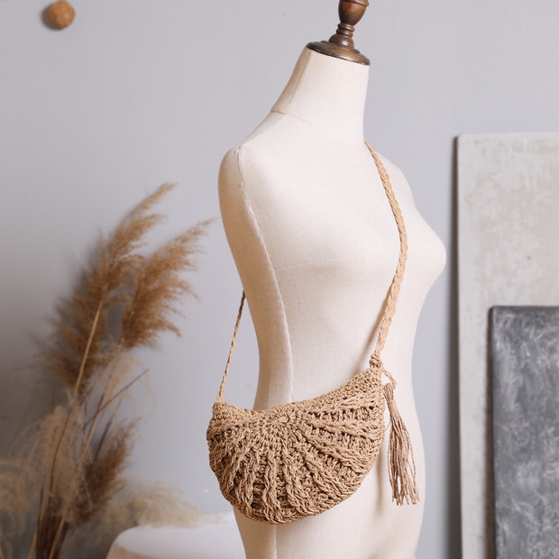 Straw Bag Retro Ins Wind Sen Holiday Beach Shoulder Bag Oblique Straddle Bag Japan And South Korea All Match undefined