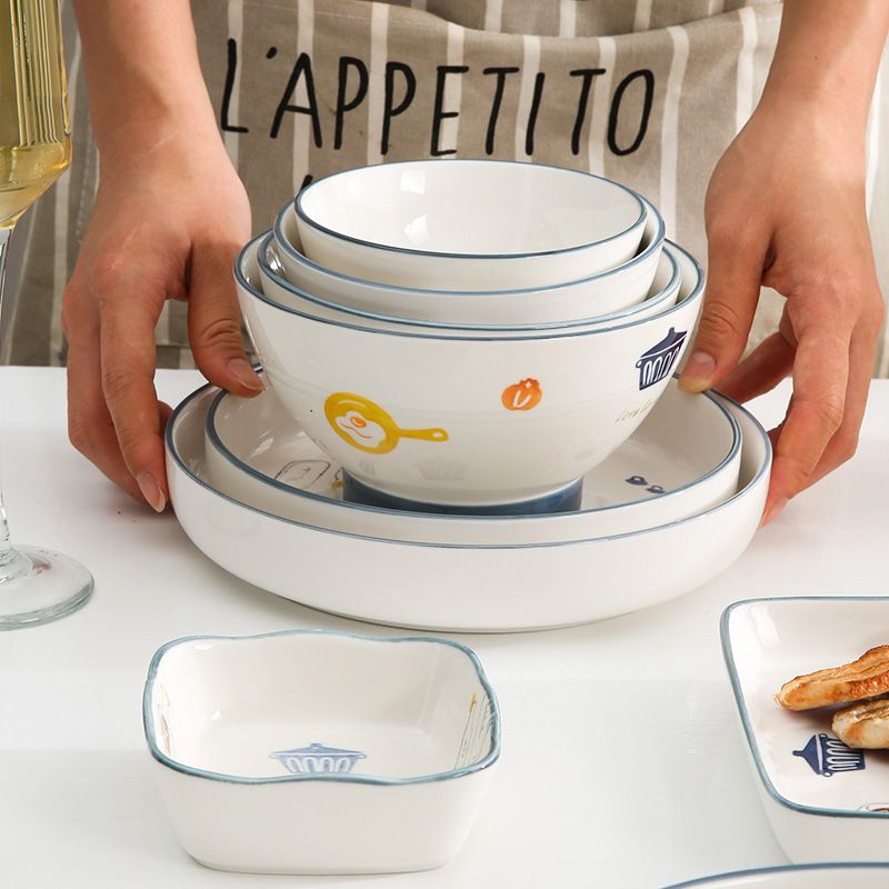 陶瓷家用吃饭碗盘子创意简约大号沙拉碗汤面碗碟菜盘餐具套装详情图3