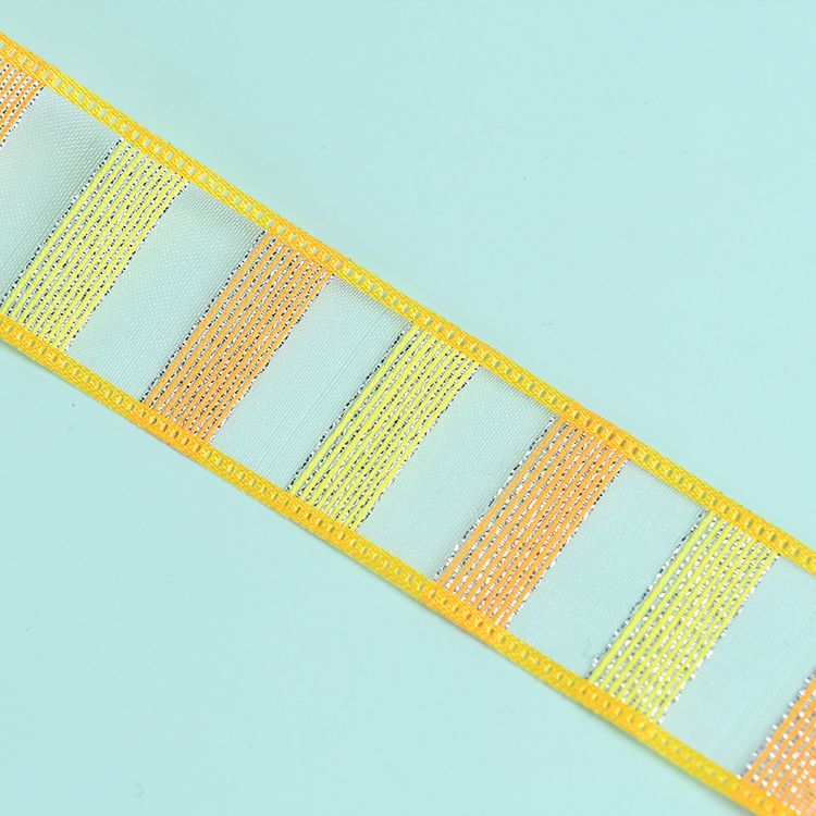 2.5cm colorful striped ultrasonic yarn ribbon factory direct sales and wholesale, popular gifts, handicrafts, headwear decoration, small bow ribbon Specification image