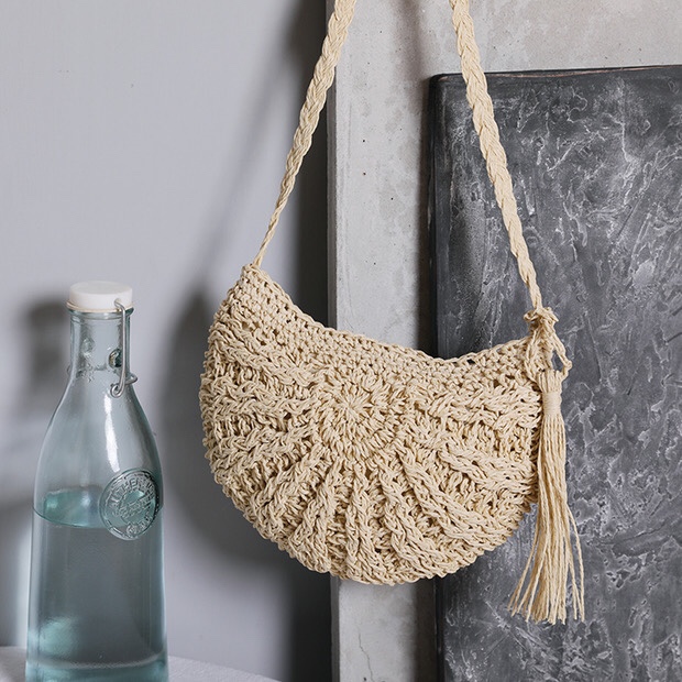 Straw Bag Retro Ins Wind Sen Holiday Beach Shoulder Bag Oblique Straddle Bag Japan And South Korea All Match undefined