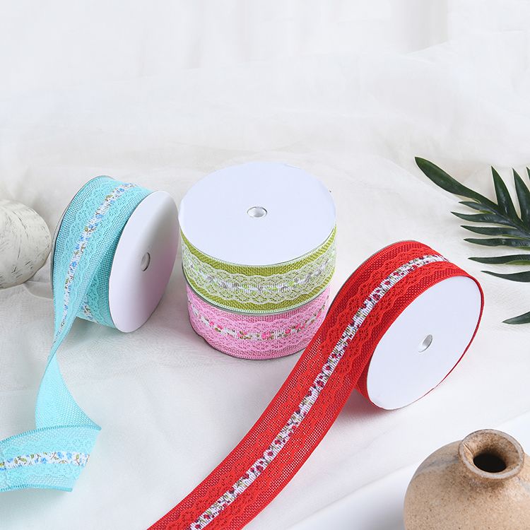 3.8cm imitation linen small flower lace webbing factory direct sales wholesale gifts, handicrafts, decorative ribbons, small bows, ribbon accessories, webbing details Picture