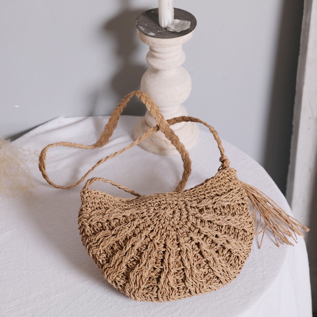 Straw Bag Retro Ins Wind Sen Holiday Beach Shoulder Bag Oblique Straddle Bag Japan And South Korea All Match undefined