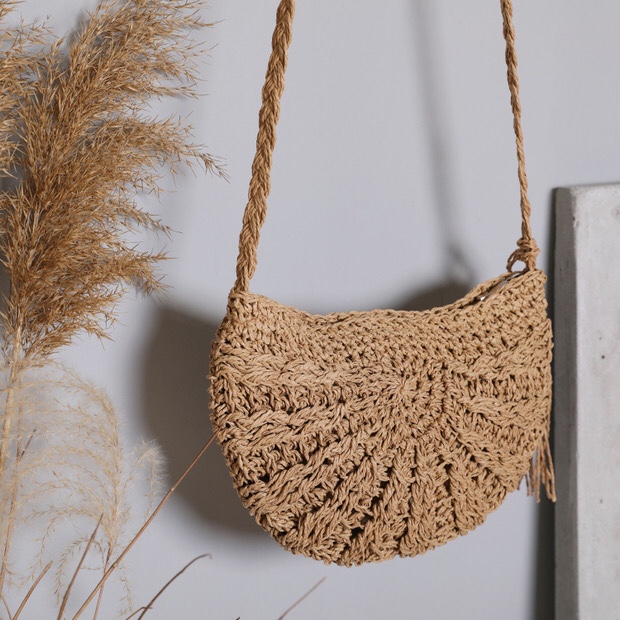 Straw Bag Retro Ins Wind Sen Holiday Beach Shoulder Bag Oblique Straddle Bag Japan And South Korea All Match undefined