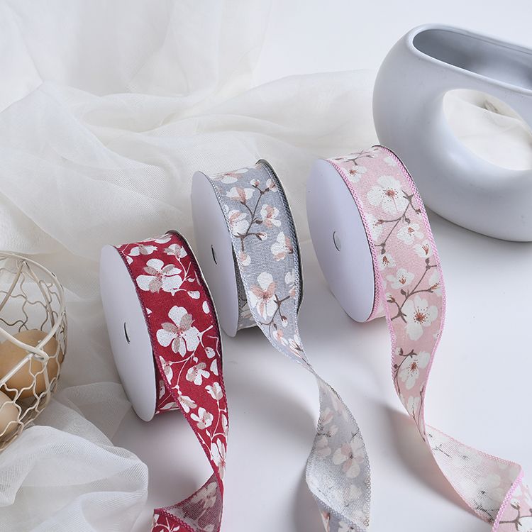 3.8cm cotton and linen plum blossom ultrasonic webbing, new headwear handicraft, decorative band, small bow ribbon, auxiliary webbing details Picture