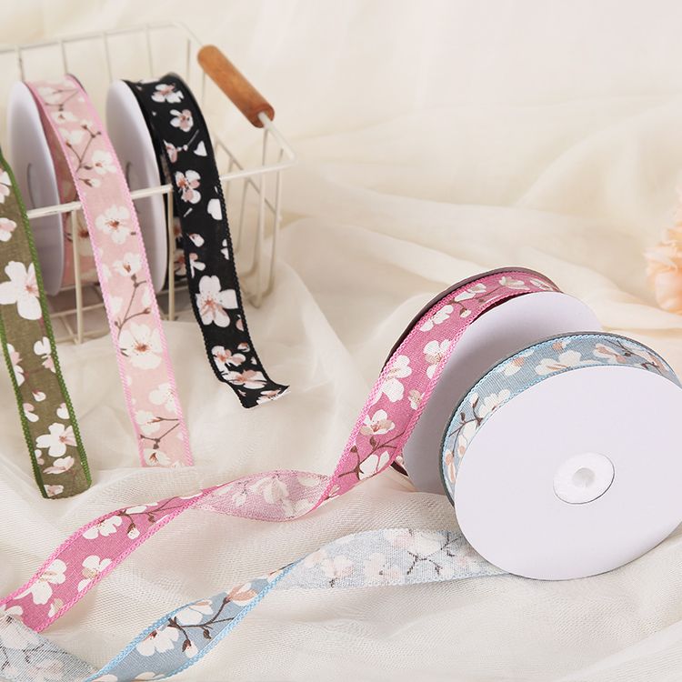 2.5cm cotton and linen plum blossom ultrasonic webbing, webbing ribbon accessories, webbing accessories, webbing handicrafts Specification image