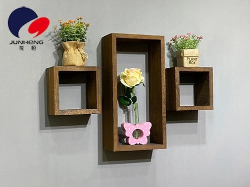 Solid wood decorative rack background wall storage rack wall cabinet living room wall hanging creative grid wall hanging partition board solid wood one long and two straight detail image 1