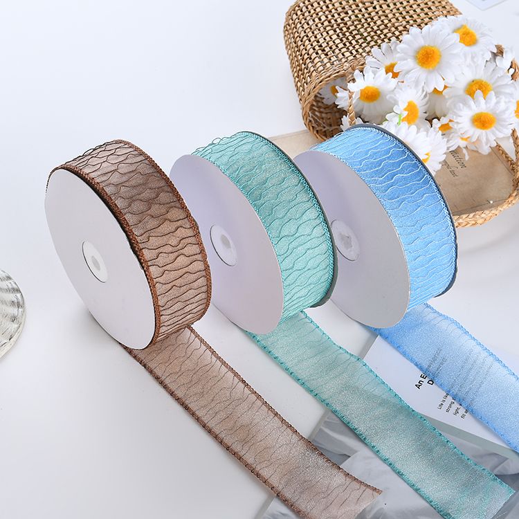 3.8cm wavy fine texture gauze ribbon, new gift and handicraft, bouquet decoration, small bow ribbon accessory, webbing details Picture