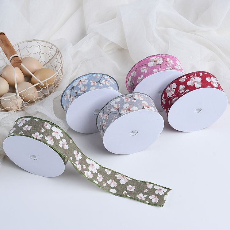 3.8cm cotton and linen plum blossom ultrasonic webbing, new headwear handicraft, decorative band, small bow ribbon, auxiliary webbing