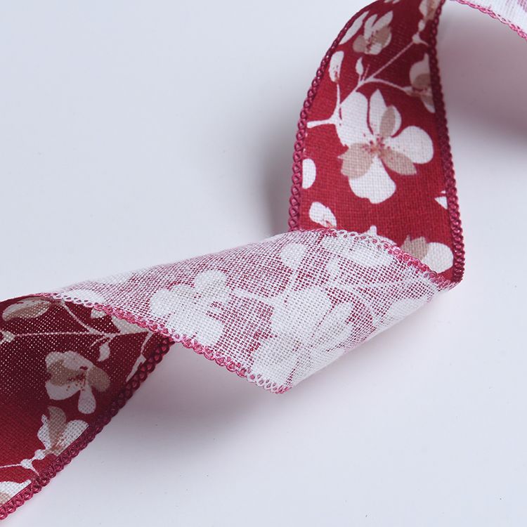 3.8cm cotton and linen plum blossom ultrasonic webbing, new headwear handicraft, decorative band, small bow ribbon, auxiliary webbing Specification image