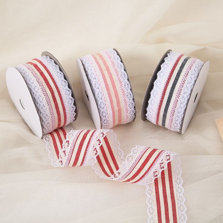 Cotton and linen natural style colorful striped lace trim tape factory direct sales, handicrafts, gifts, decorations, small bow ribbons, accessories, webbing Specification image